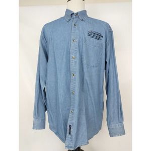 Port Authority LMF Men's size XL Embroidered Light Wash Denim Button Up Shirt